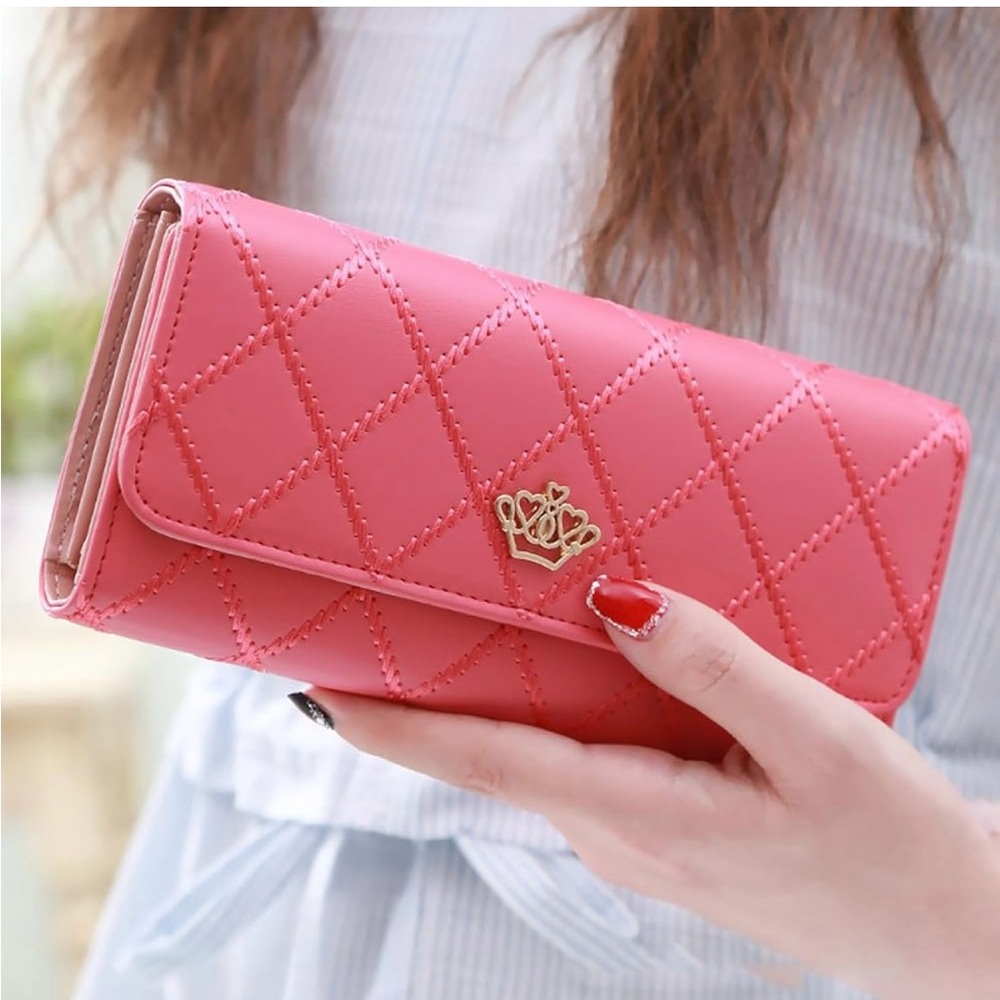 Generic Women's Red RFID Blocking Trifold Wallet, Large Capacity, Multi Card